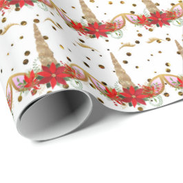 Unicorn Weihnachtsfeiertag Red Gold Glitzer White Geschenkpapier