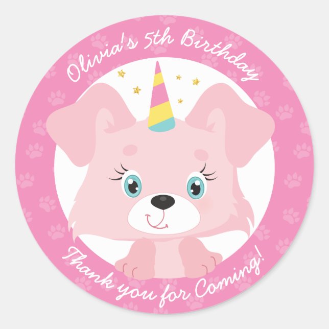 Unicorn Welppy Birthday Runder Aufkleber (Vorderseite)