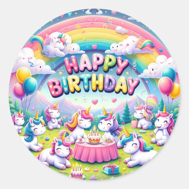 Unicorn Whimsical Birthday Aufkleber (Vorderseite)