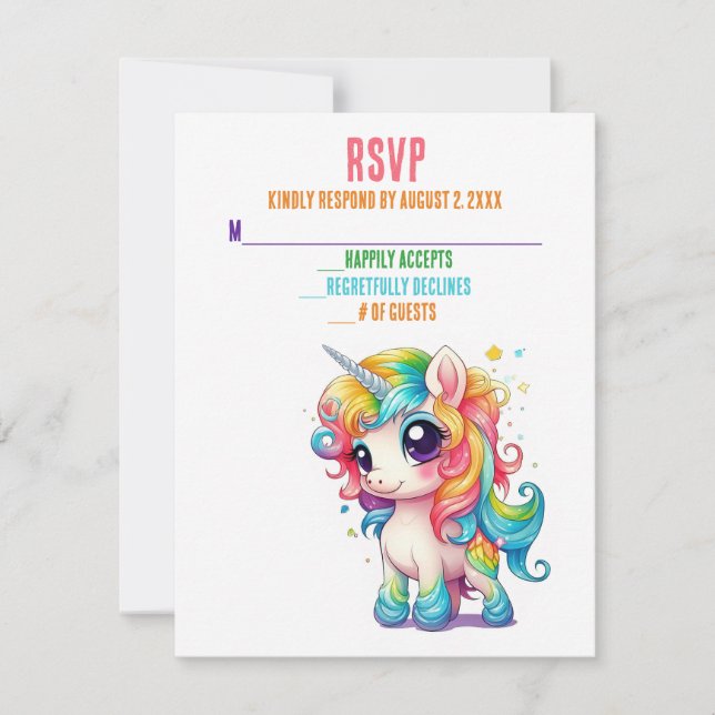 Unicorn Whimsical Magical Pink Wedding RSVP Cards Karte (Vorderseite)