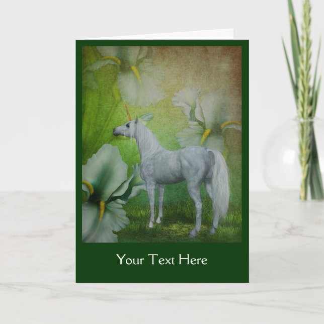 Unicorn White Lilies Fantasy Horst Foto Card Karte (Vorderseite)