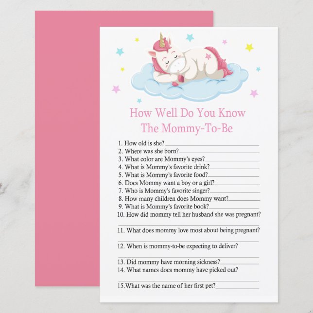 Unicorn Wie gut kennen Sie Babydusche? (Vorne/Hinten)
