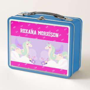 UNICORN WINGED ROSE PINK BLUE Metal Lunchbox