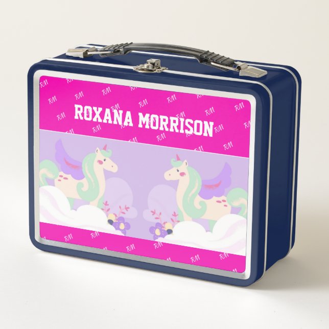 UNICORN WINGED ROSE PINK BLUE Metal Lunchbox (Vorderseite)