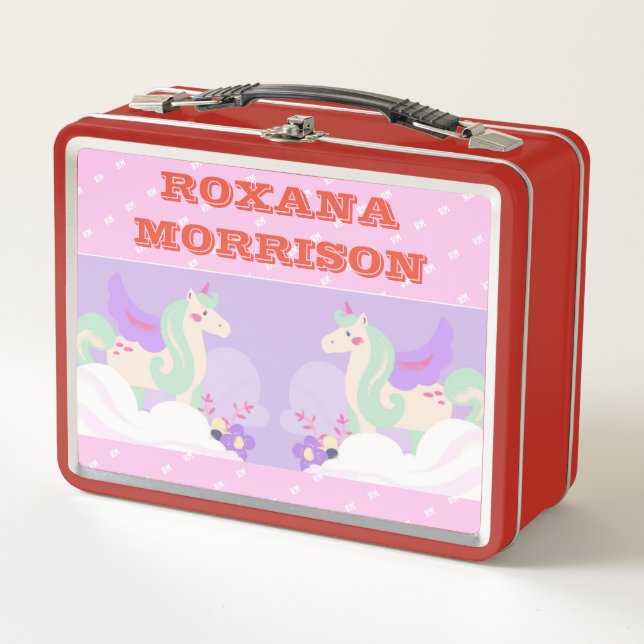 UNICORN WINGED ROSE PINK WHITE Metal Lunchbox (Vorderseite)