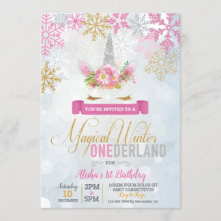 Unicorn Winter Wonderland Zum Geburtstag Einladung