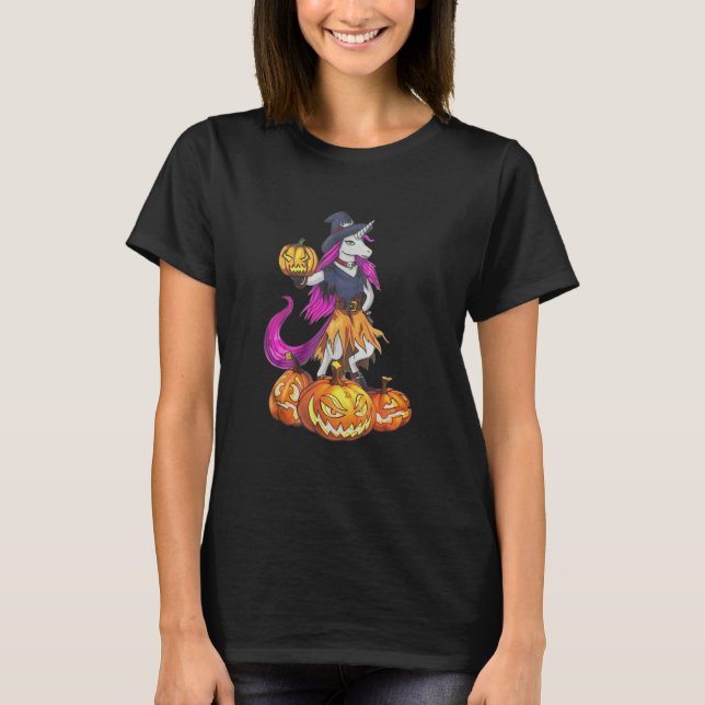 Unicorn Witch Spooky Pumpkin Halloween T-Shirt (Vorderseite)