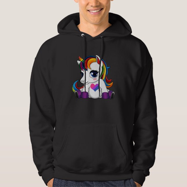 Unicorn with Bisexual Flag Heart  Bisexual Flag Hoodie (Vorderseite)