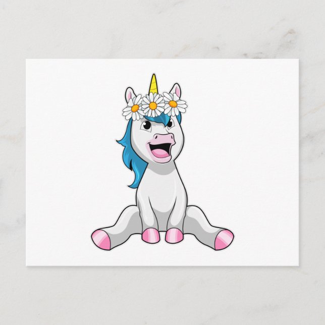 Unicorn with Flowers Daisy Postkarte (Vorderseite)