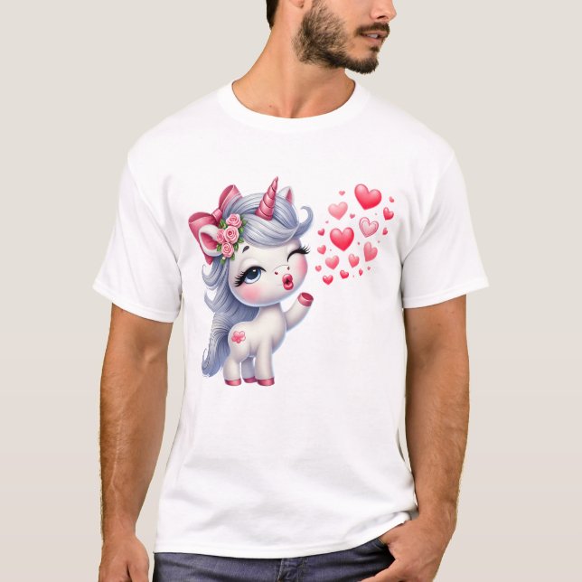 Unicorn with Hearts – Kawaii Love Unicorn T-Shirt (Vorderseite)