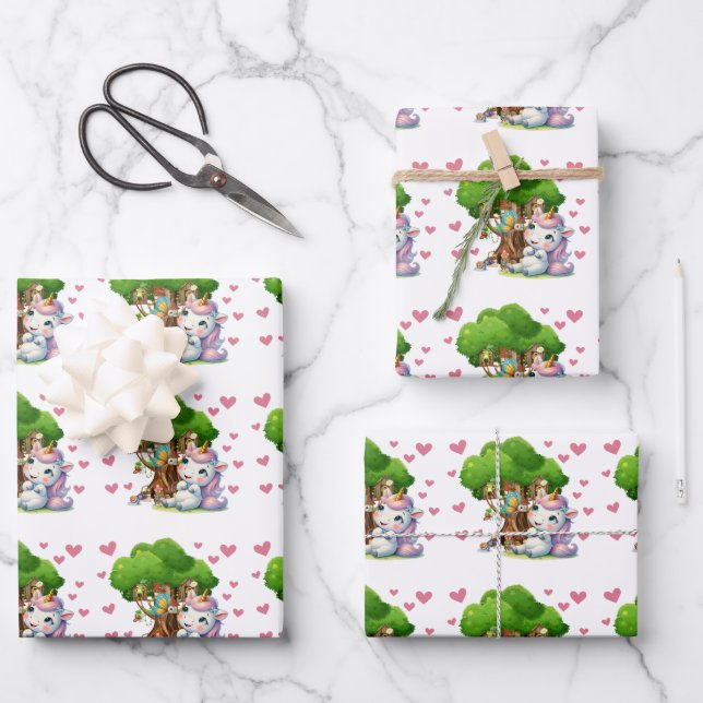 Unicorn & Woodland Friends Envelopper papier migno (Recto)