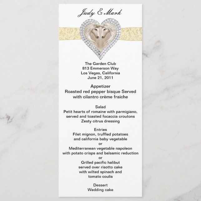 Unicorn Yellow Lace Wedding Menu Card Menükarte (Vorderseite)