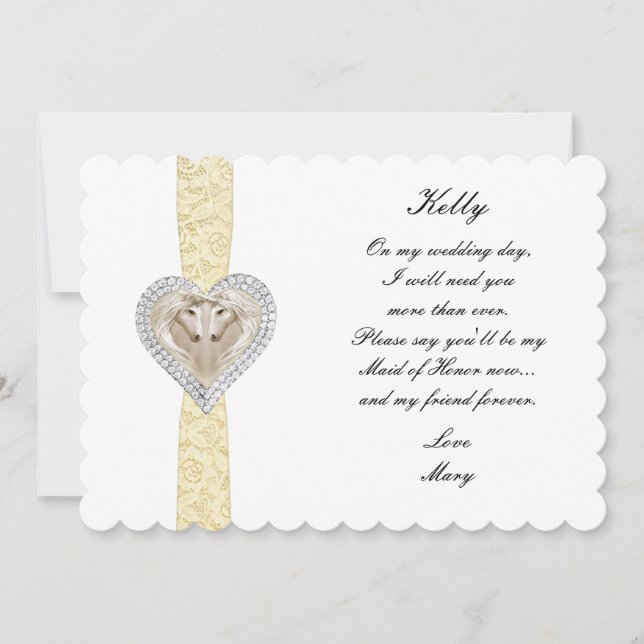 Unicorn Yellow Lace Wedding Trauzeugin Card Einladung (Vorderseite)