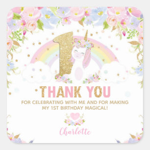 Unicorne 1er anniversaire Merci Favor Sticker Étiq