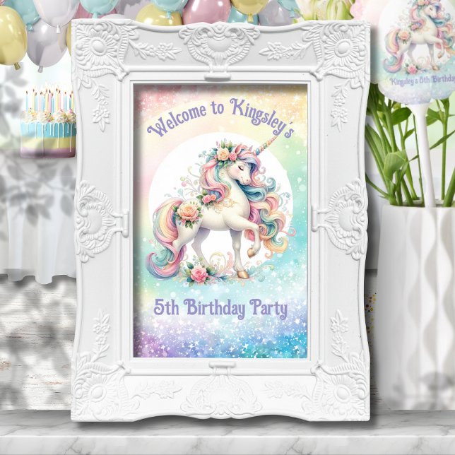 Unicorne arc-en-ciel radiant Affiche de bienvenue  (Radiant Rainbow Unicorn Birthday Welcome Sign)