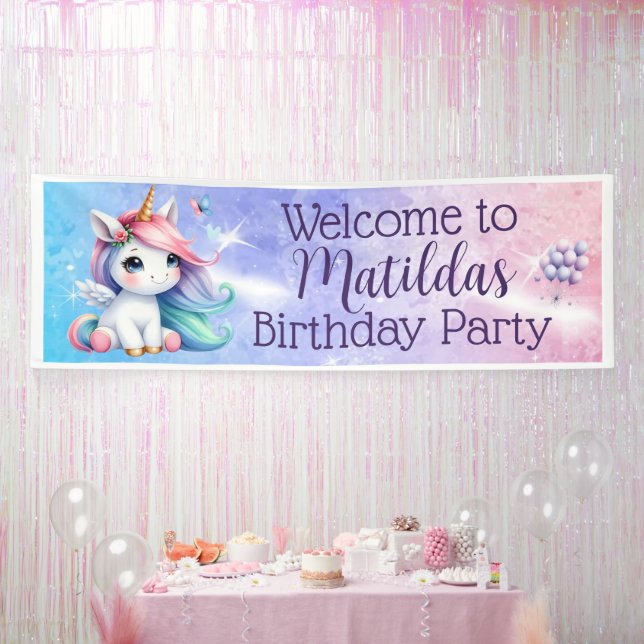 Unicorne avec ballons Bannière intérieure/extérieu (Fête)