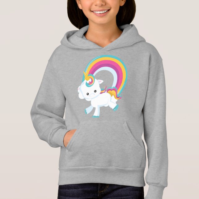 Unicorne avec Sweat - shirt à capuche Rainbow Girl (Devant)