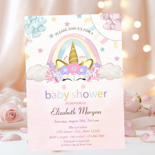 Unicorne, Ballons, Invitation de Baby shower holog