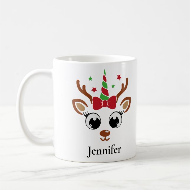 Unicorne Bow Red Green Reindeer Christmas Mug (Gauche)