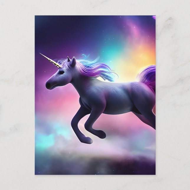 Unicorne dans la carte postale spatiale (Devant)