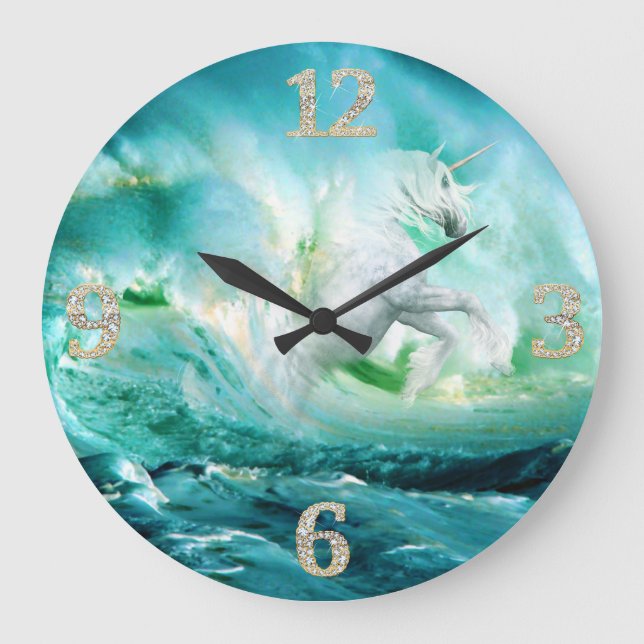 Unicorne dans Ocean Waves Wall Horloge (Recto)