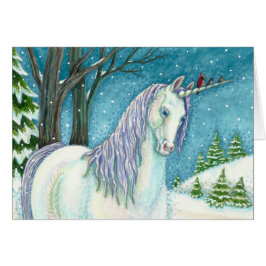 UNICORNE D'HIVER ET OISEAUX, CARTE DE NOIX PAISIBL
