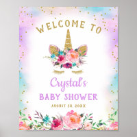 Unicorne d'or rose Baby shower Floral Affiche de b