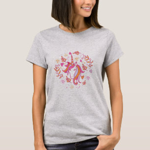 Unicorne en T-shirt rose et orange