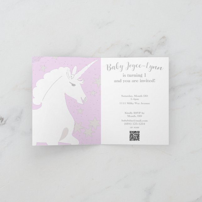 Unicorne et étoiles 1er anniversaire Invitation (Intérieur)