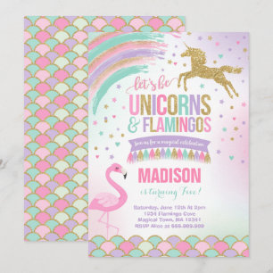 Unicorne et Flamant rose Anniversaire Invitation M