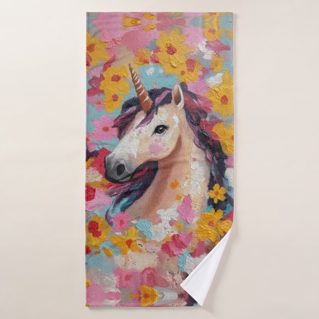 Unicorne et fleurs serviette pour fille (Serviette de bain)