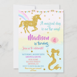 Unicorne et sirène invitation d'anniversaire fille