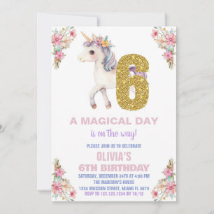 Unicorne florale Invitations d'anniversaire