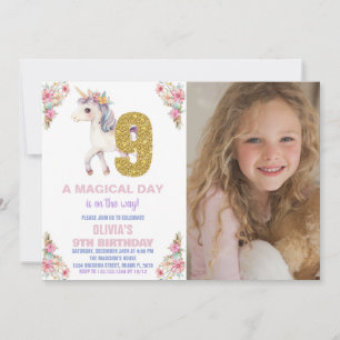 Unicorne florale Invitations d'anniversaire avec p