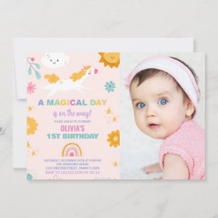 Unicorne florale Invitations d'anniversaire avec p