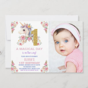 Unicorne florale Invitations d'anniversaire Partie