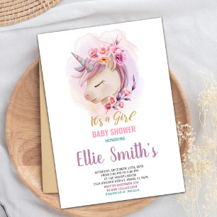 Unicorne Florale Invitations de douche pour bébé