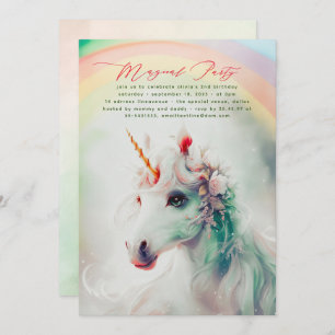 Unicorne florale verte et rose Invitations d'anniv