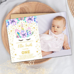 Unicorne florale violette Invitation d'anniversair