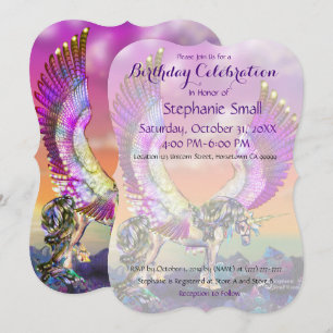 Unicorne Invitation Anniversaire Purple Blue Rose 