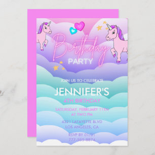 Unicorne Invitations de 4ème anniversaire Purple P