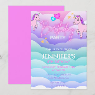 Unicorne Invitations de 8ème anniversaire Purple P