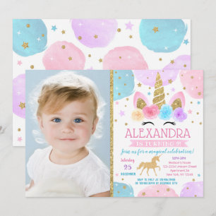 Unicorne Invitations de fête d'anniversaire avec p