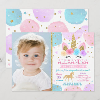 Unicorne Invitations de fête d'anniversaire avec p