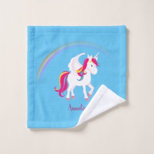 Unicorne magique avec nom personnalisé sur bleu