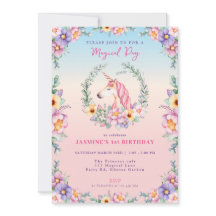 Unicorne magique florale Invitation d'anniversaire