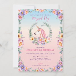 Unicorne magique florale Invitation d'anniversaire