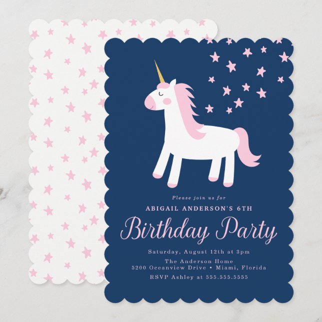 Unicorne magique | Invitation de fête d'anniversai (Devant / Derrière)