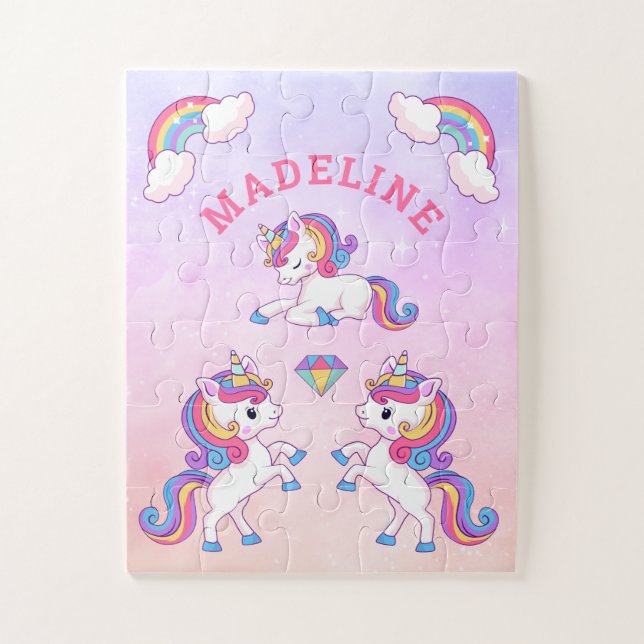 Unicorne magique Kawaii Nom Jigsaw Puzzle (Vertical)