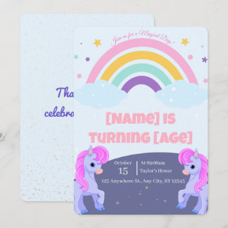 Unicorne magique modifiable Invitation Anniversair